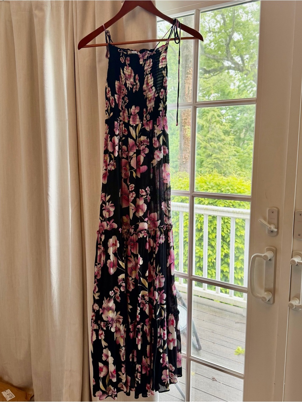 Black Floral Maxi Dress with Pink & White Blooms